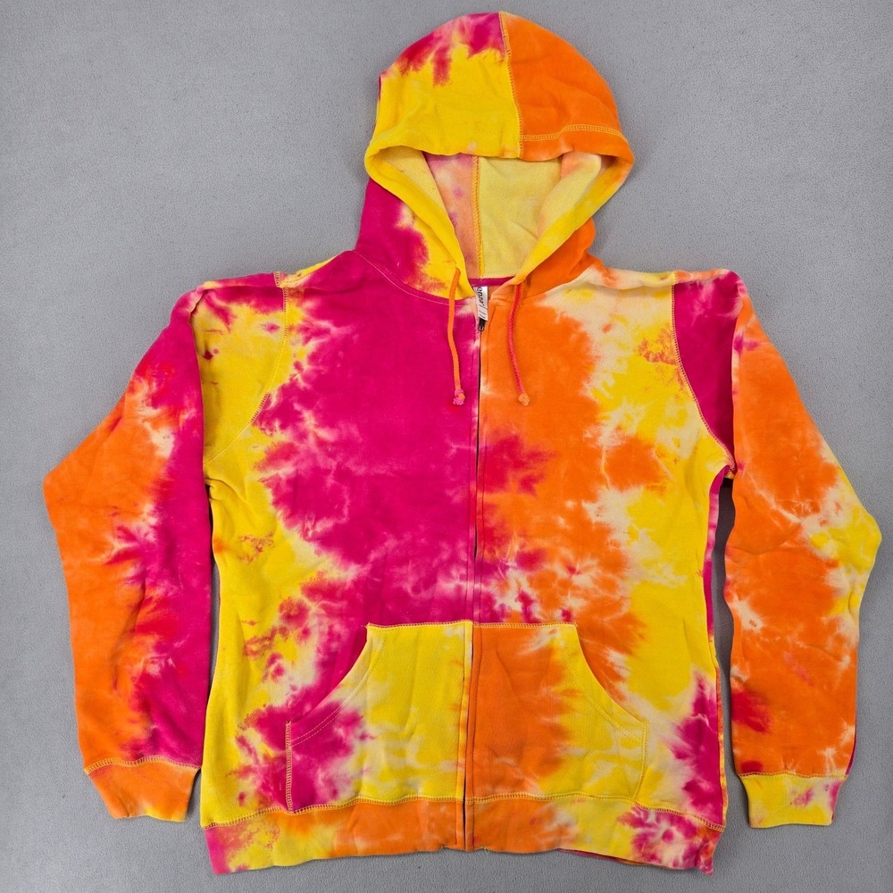 Enza Unisex NWOT XL Zip Hoodie Tie Dye Pink Orange Yellow Psychedelic Streetwear